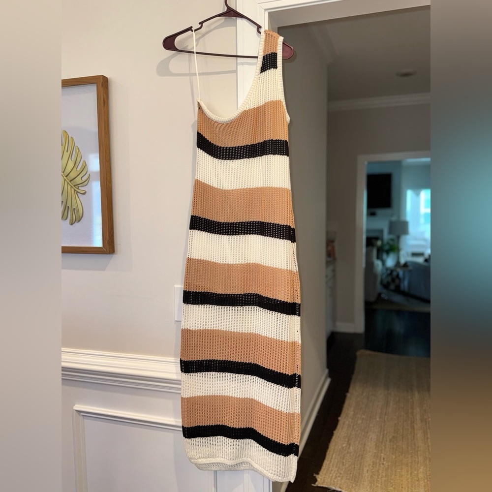 Striped Knit Dress in Black, White, and Tan
